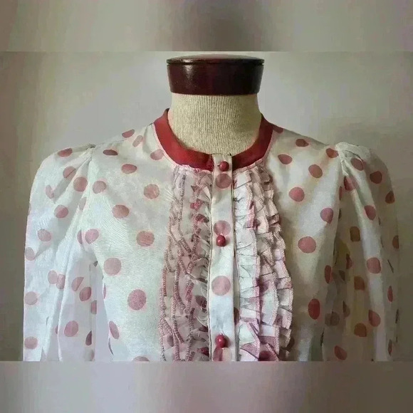 TALIS large polka dot blouse with ribbed cuffs and ruffles. NEW WITH TAGS. small - Picture 3 of 9